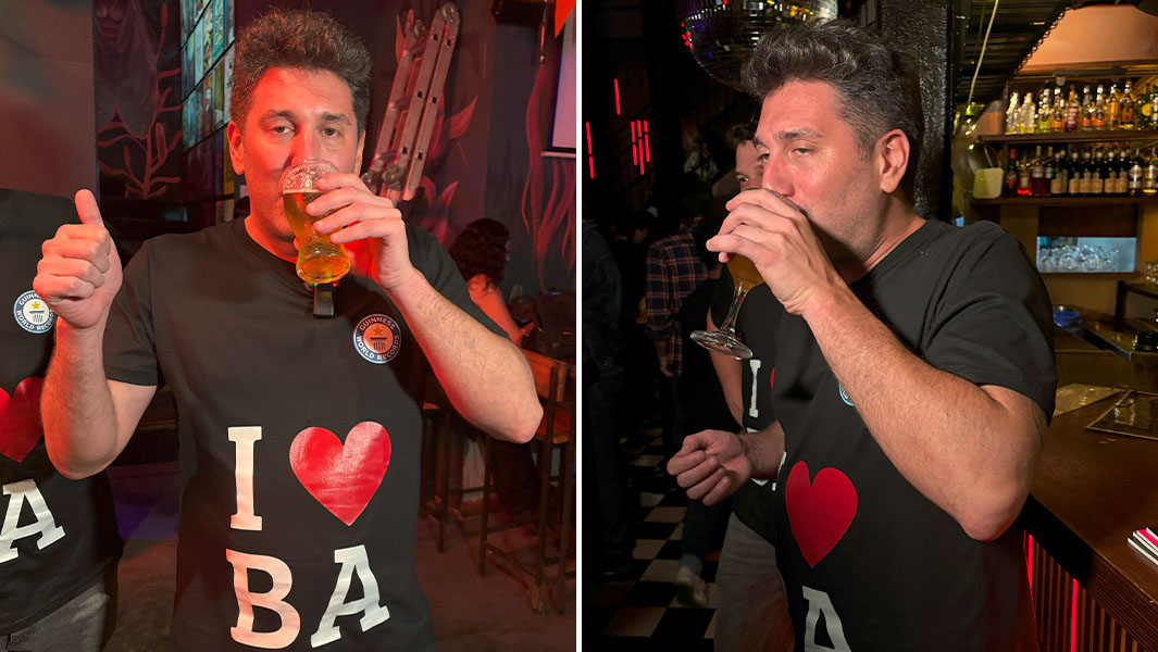 Split image of Martin drinking at different pubs