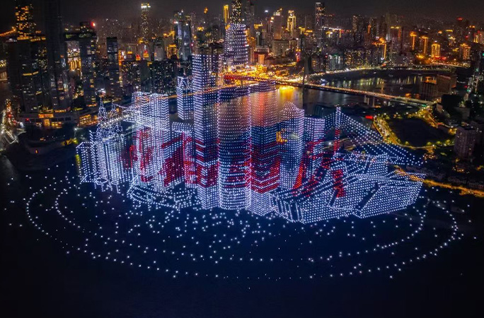 a skyline made by drones