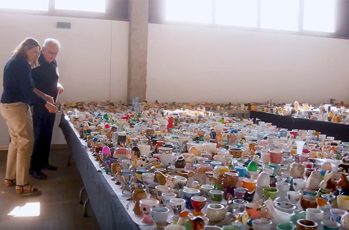 egg cup collection being counted