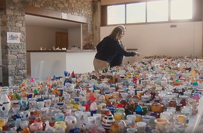 egg cup collection filling a table