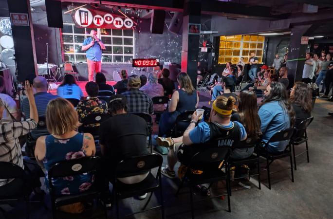 The packed crowd at Benny's event