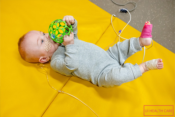Nash Keen, most premature baby, during a check-up at University of Iowa Health Care