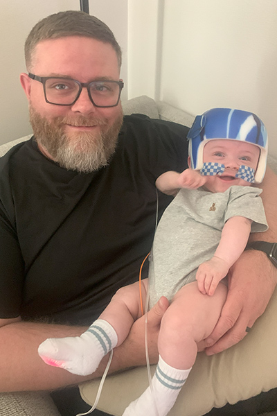 Nash Keen, most premature baby, aged 10 months with dad Randall