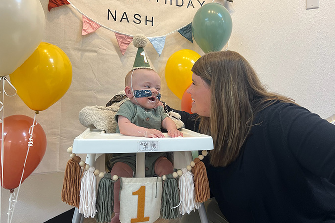Nash Keen, most premature baby, with mom Mollie at first birthday