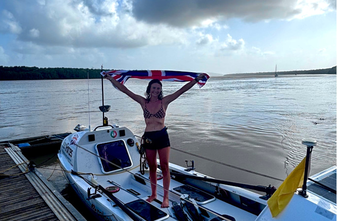 Zara finished and holding flag