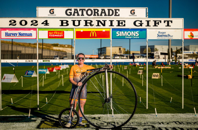 Lizanne holding her bike