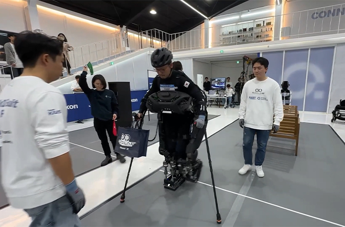 someone walking in exoskeleton