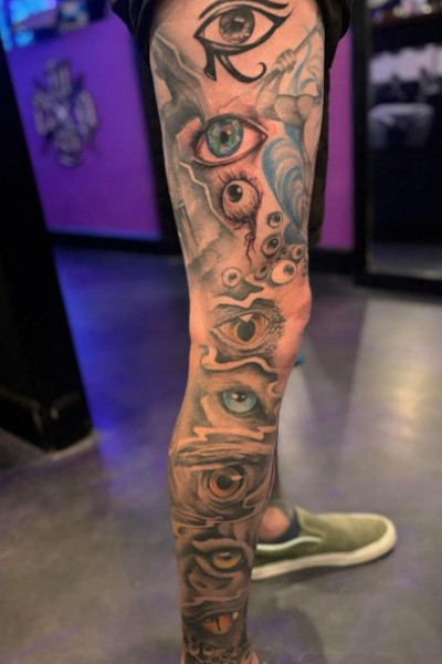 Chad's full leg tattoo