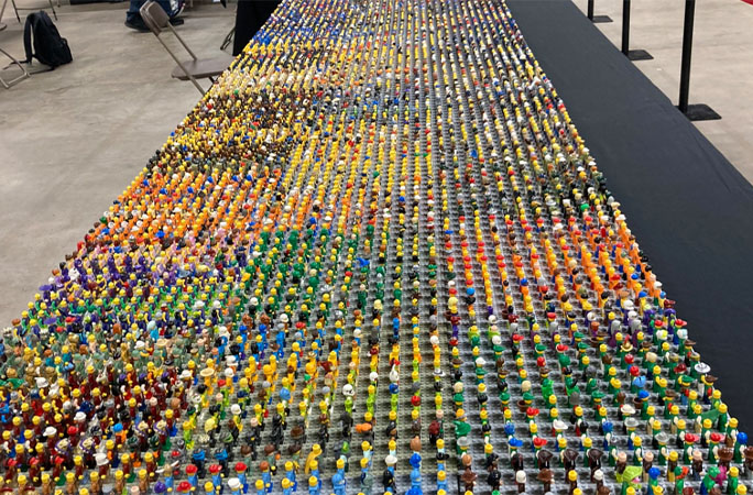 rows and rows of lego minifigures