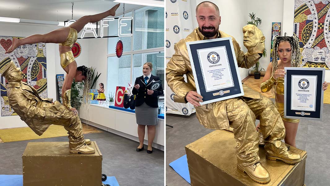split image of Liberty and Valentin during their attempt and holding certificates