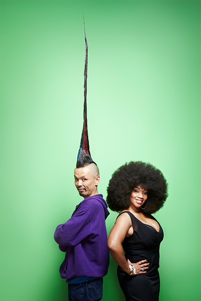 Aevin with then holder of the tallest Mohican Kazuhiro Watanabe