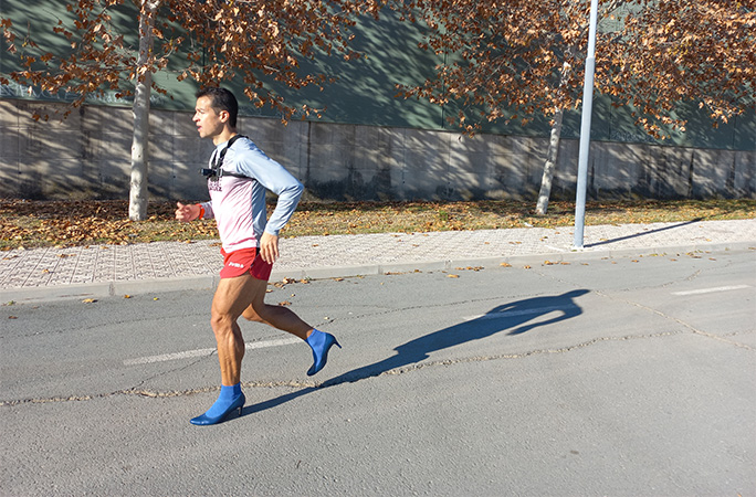 Christian running in his heels