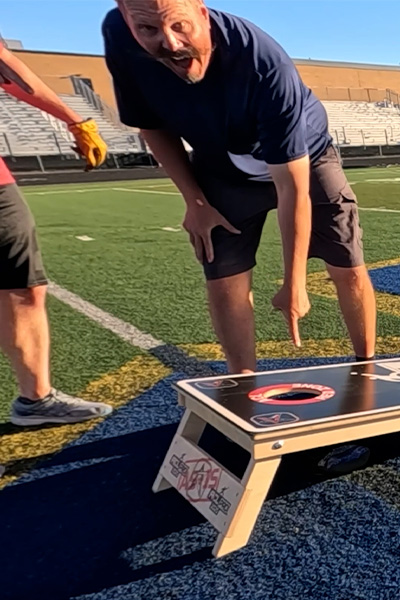 pointing at the target