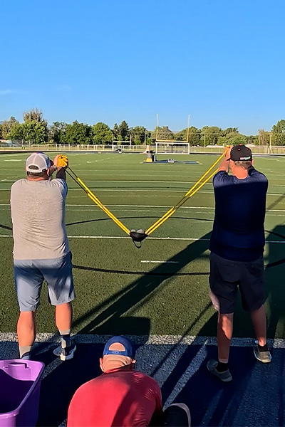 pulling the slingshot back