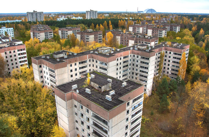 Abandoned apartment buildings in the town