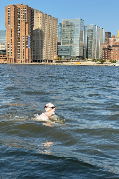 Closeup of Michael swimming