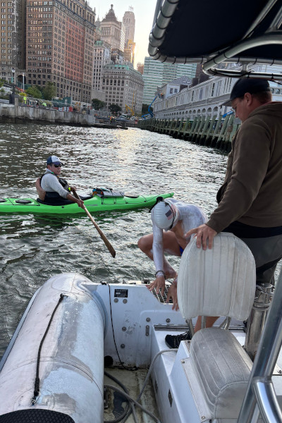 Michael with the boat and the kayaker
