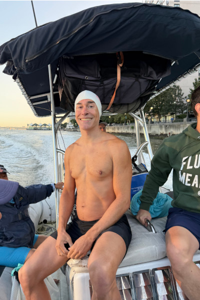Michael sitting on the boat before his attempt