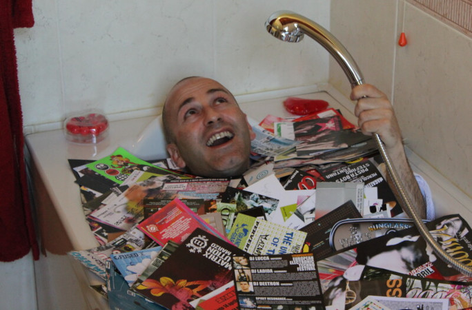 Marco in the tub with his posters