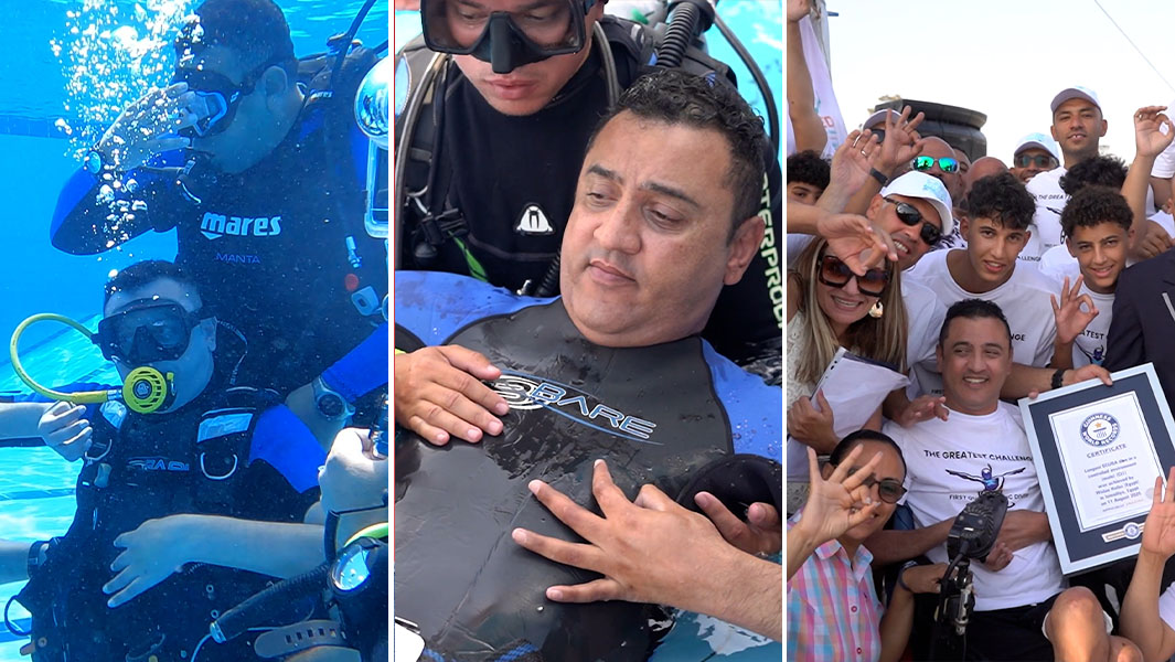 split image of Walaa during and after his dive