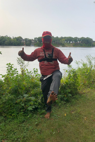 Sonny doing a barefoot half marathon