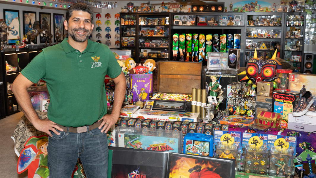 Coz with his GWR certificate and Zelda memorabilia