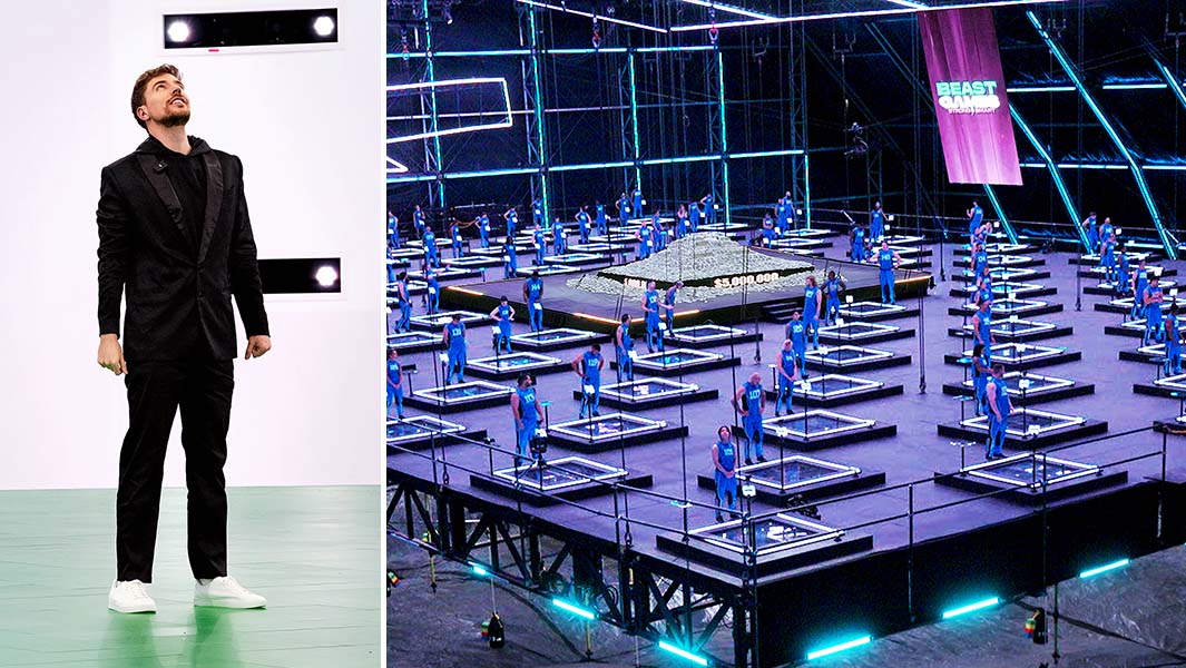 Split header of MrBeast and the Beast Games arena