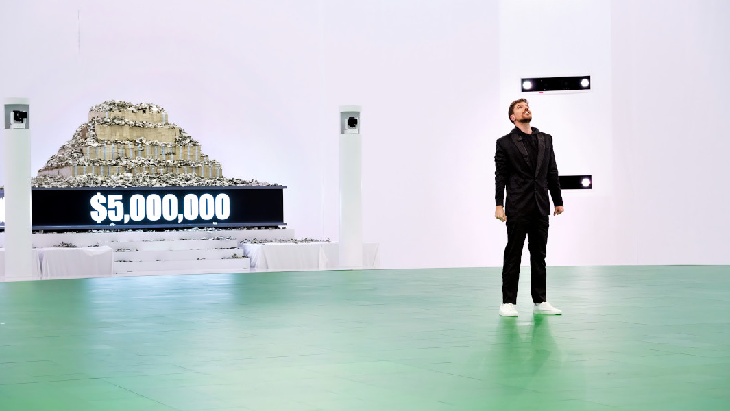 Split header of MrBeast and the Beast Games arena