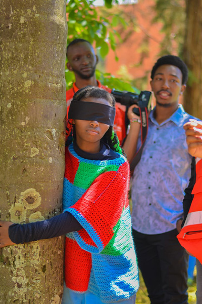 Truphena with a blindfold on