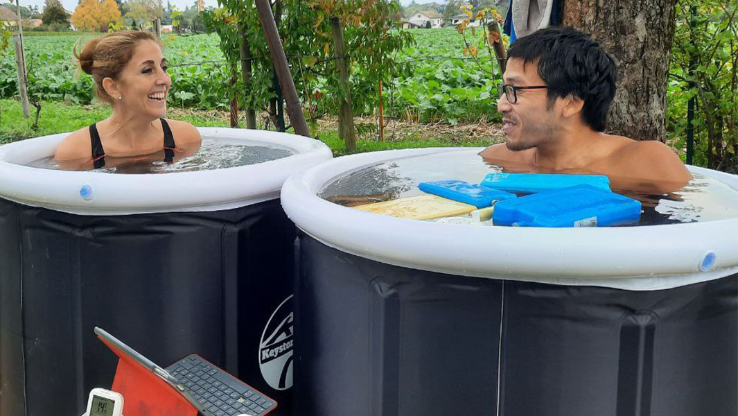 Steven and Chloe in their ice baths