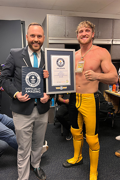 Logan with the card, a GWR Adjudicator and his GWR certificate