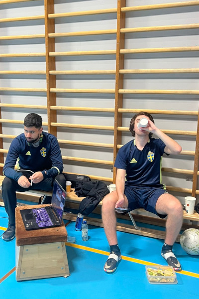 Daniel taking a break and drinking water