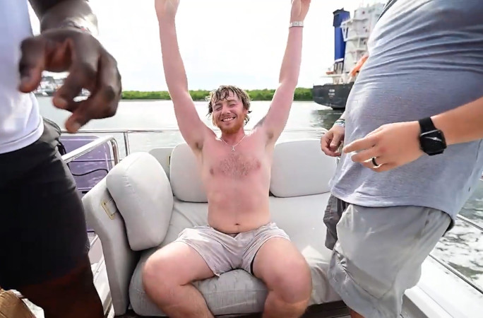 Dakota celebrating after taking off all the jerseys