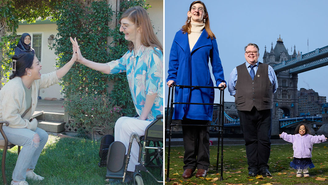 split image of Rumeysa with other record holders and GWR's Craig Glenday