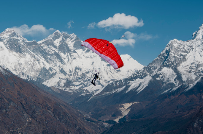 Olga deploying her parachute