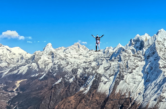 Olga freefalling above Mt Everest