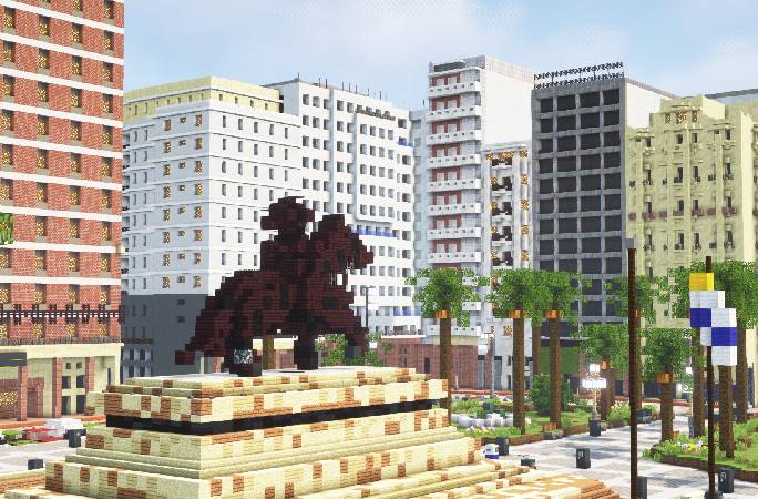Plaza Independencia in Montevideo, Uruguay, recreated in the videogame Minecraft
