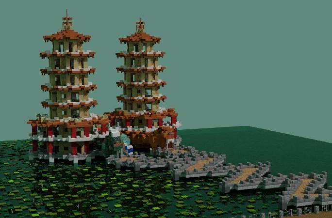 Lotus Lake, Kaohsiung City recreated in Minecraft