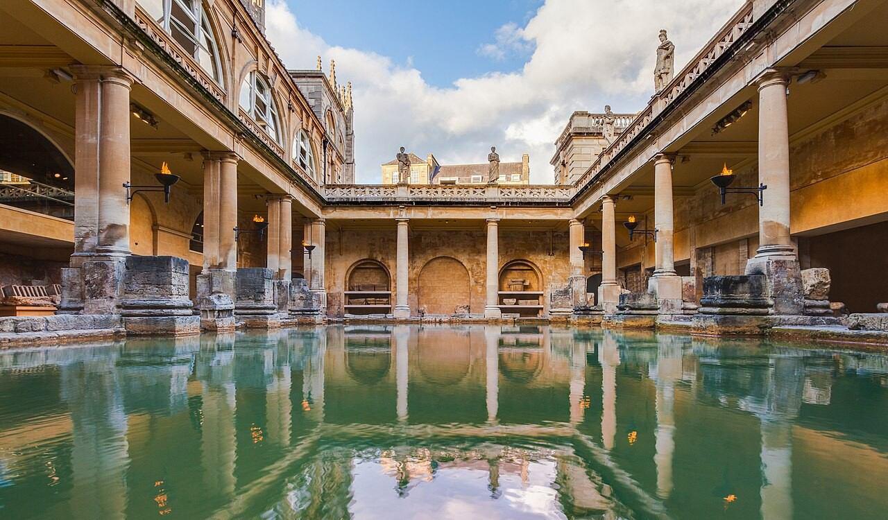 A photograph of the Roman Baths at Bath, UK