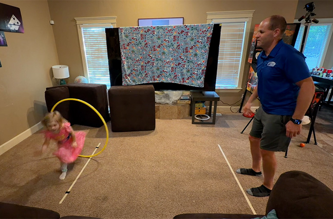 Felicity running back through the hoop