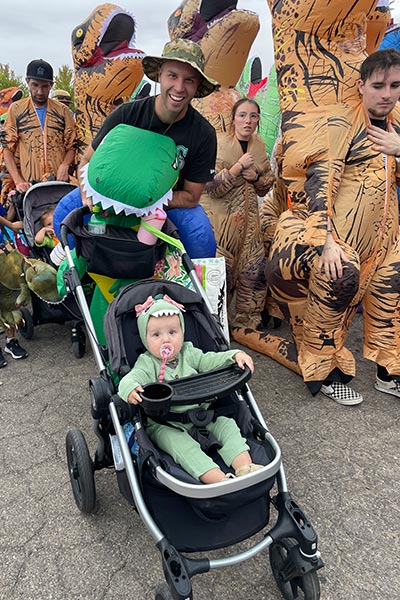 Participants in the largest gathering of people dressed as dinosaurs