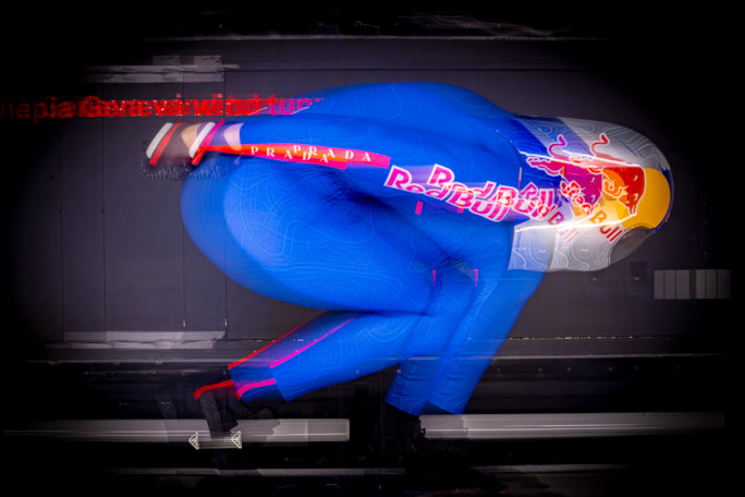 Diego in a Redbull suit in a wind tunnel
