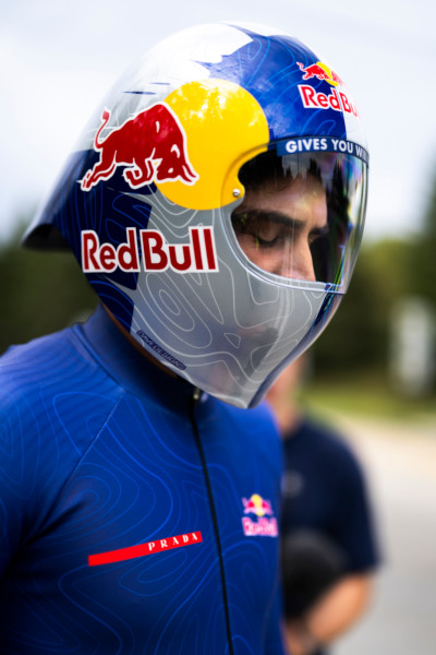 Closeup of Diego in his helmet