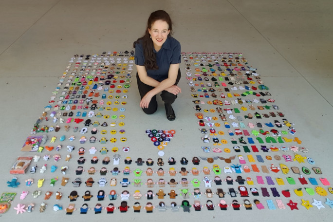 Cheralyn with her 500 puppets from her first record