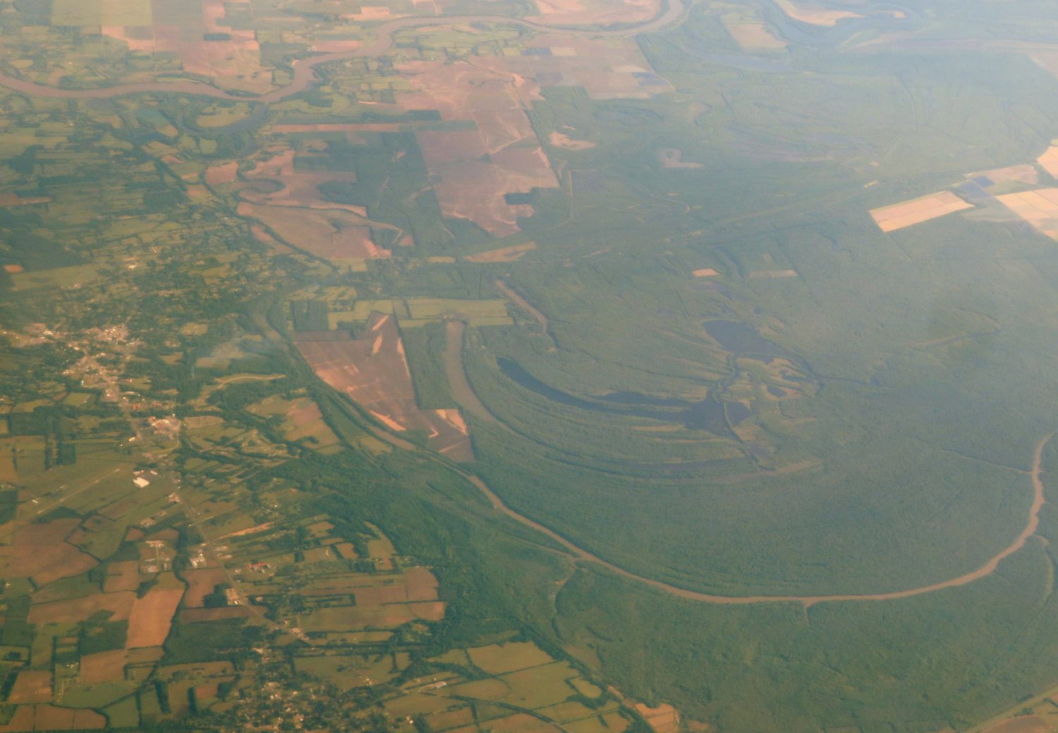 A aerial photograph of Marksville Lousiana and the nearby Spring Bayou Wildlife Refuge