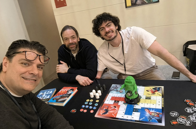 David, his dad and a friend playing Bullying Pursuit