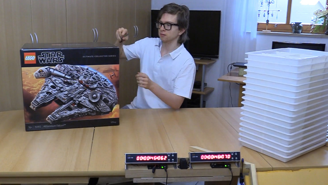 Lukas unboxing the LEGO Millennium Falcon