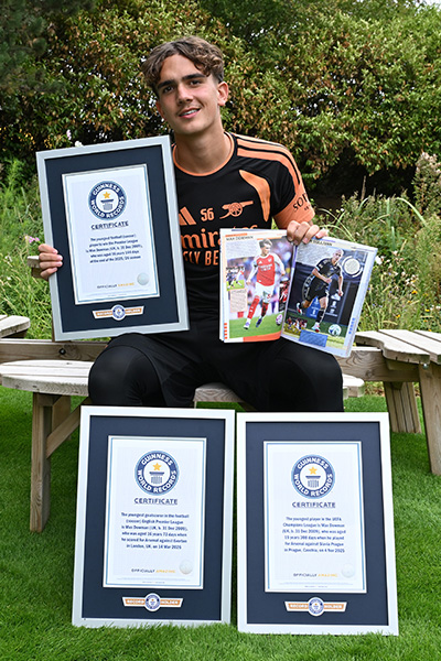 Max Dowman with three GWR certificates and the GWR Football Edition 2027