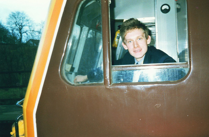 Paul driving a train in 1988