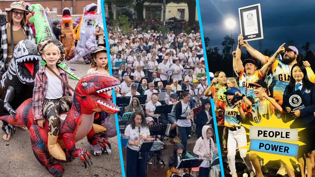 Montage of People Power from August 2026: Dinosaurs, clarinets and Hawaiian shirts